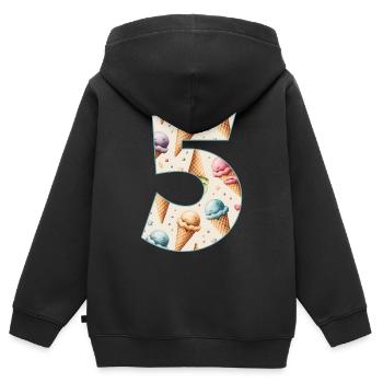 EISCREME NUMMER 5 JAHRE EIS 5. GEBURTSTAG - Kinder Premium Organic Zip Hoodie - Schwarz - Hinten - AI Model Kid Male (0cm)