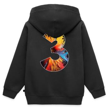 NUMMER 3 JAHRE 3. GEBURTSTAG - Kinder Premium Organic Zip Hoodie - Schwarz - Hinten - AI Model Kid Male (0cm)