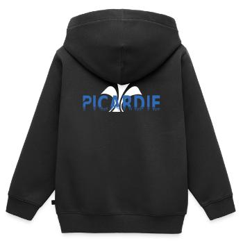 Picardie Fleur de lys Stylisée - Sweat Premium à capuche zippé enfant bio - noir - Dos - AI Model Kid Male (0cm)