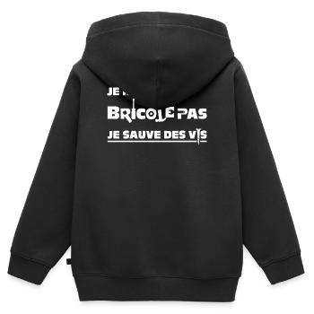 JE NE BRICOLE PAS, JE SAUVE DES VIS !  - Sweat Premium à capuche zippé enfant bio - noir - Dos - AI Model Kid Male (0cm)