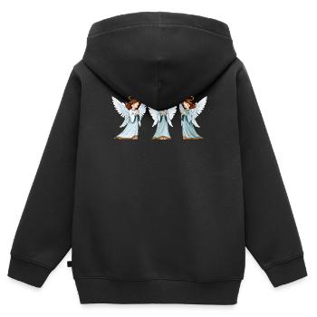 Anges Célestes Triples en Prière - Sweat Premium à capuche zippé enfant bio - noir - Dos - AI Model Kid Male (0cm)
