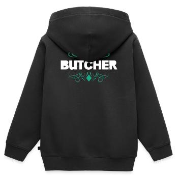 Police vintage à flair boucher - Sweat Premium à capuche zippé enfant bio - noir - Dos - AI Model Kid Male (0cm)