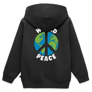 Journée mondiale de la paix, de la bonté internationale de la paix - Sweat Premium à capuche zippé enfant bio - noir - Dos - AI Model Kid Male (0cm)