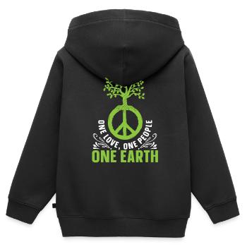Un amour, un peuple, une terre Journée mondiale de la paix - Sweat Premium à capuche zippé enfant bio - noir - Dos - AI Model Kid Male (0cm)