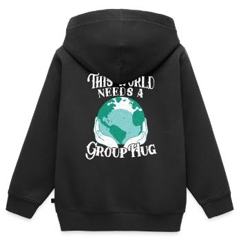 Ce monde a besoin d’un câlin de groupe Journée mondiale de la paix - Sweat Premium à capuche zippé enfant bio - noir - Dos - AI Model Kid Male (0cm)