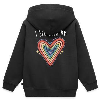 Braille Heart Visually Impaired Blind Awareness - Kids Premium Organic Zip-up Hoodie - black - Back - AI Model Kid Male (0cm)