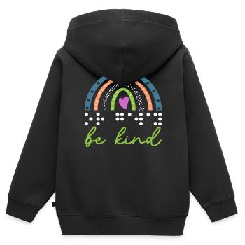 Be Kind Braille Visually Impaired Blind Awareness - Kids Premium Organic Zip-up Hoodie - black - Back - AI Model Kid Male (0cm)