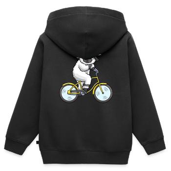 Walliser Schwarznasenschaf Auf Fahrrad Schaf Tier - Kinder Premium Organic Zip Hoodie - Schwarz - Hinten - AI Model Kid Male (0cm)
