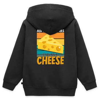 Fromage disant cadeau, amateur de fromage, amateur de fromage, fromage - Sweat Premium à capuche zippé enfant bio - noir - Dos - AI Model Kid Male (0cm)