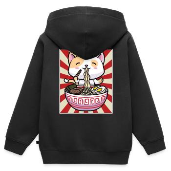 Mignon Cat Ramen Noodles Japon - Sweat Premium à capuche zippé enfant bio - noir - Dos - AI Model Kid Male (0cm)