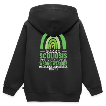 Mois de la sensibilisation à la scoliose Fusion vertébrale Retour - Sweat Premium à capuche zippé enfant bio - noir - Dos - AI Model Kid Male (0cm)