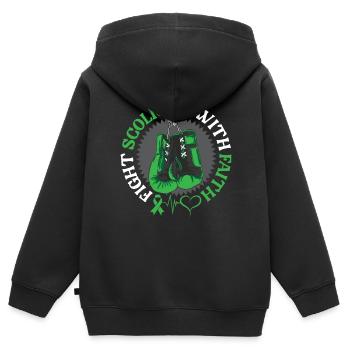 Combattre la scoliose avec la foi Chirurgie chrétienne du dos - Sweat Premium à capuche zippé enfant bio - noir - Dos - AI Model Kid Male (0cm)