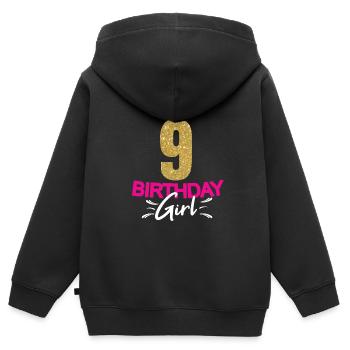Birthday Girl Ladies 9 ans Dicton drôle - Sweat Premium à capuche zippé enfant bio - noir - Dos - AI Model Kid Male (0cm)