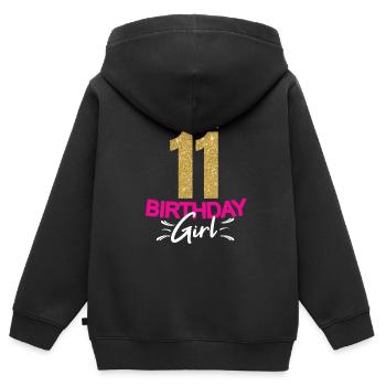 Birthday Girl Ladies 11 ans Dicton drôle - Sweat Premium à capuche zippé enfant bio - noir - Dos - AI Model Kid Male (0cm)