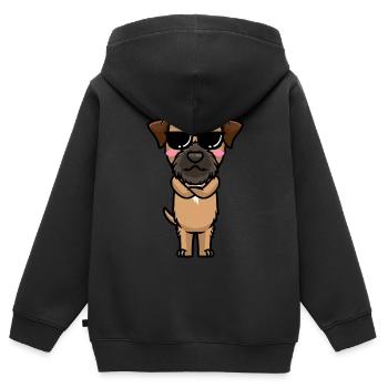 Chien Border Terrier - Sweat Premium à capuche zippé enfant bio - noir - Dos - AI Model Kid Male (0cm)