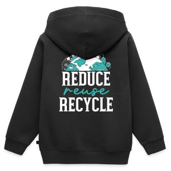 Reduzieren Sie die Wiederverwendung Recycle Earth Day Umweltschützer - Kinder Premium Organic Zip Hoodie - Schwarz - Hinten - AI Model Kid Male (0cm)