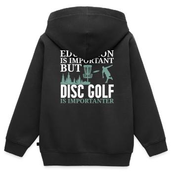 Bildung ist wichtig, aber Disc Golf ist noch wicht - Kinder Premium Organic Zip Hoodie - Schwarz - Hinten - AI Model Kid Male (0cm)