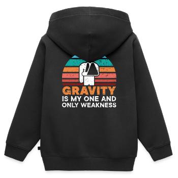Schwerkraft ist meine einzige Schwäche Gebrochene Hand - Kinder Premium Organic Zip Hoodie - Schwarz - Hinten - AI Model Kid Male (0cm)