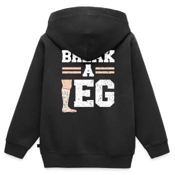 Fracture d’une jambe jambe cassée Récupération de blessure - Sweat Premium à capuche zippé enfant bio - noir - Dos - AI Model Kid Male (0cm)
