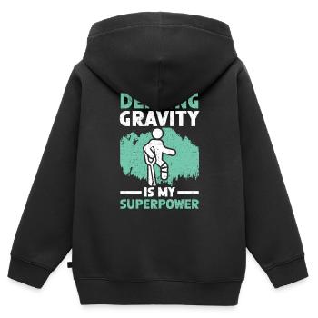 Der Schwerkraft trotzen ist meine Superkraft gebrochene Beinverletzung - Kinder Premium Organic Zip Hoodie - Schwarz - Hinten - AI Model Kid Male (0cm)