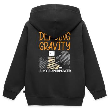 Der Schwerkraft trotzen ist meine Superkraft gebrochene Beinverletzung - Kinder Premium Organic Zip Hoodie - Schwarz - Hinten - AI Model Kid Male (0cm)