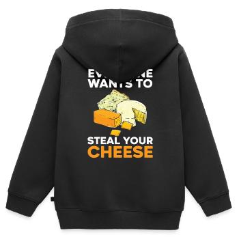 Jeder will deinen Käse klauen Cheesy Lover - Kinder Premium Organic Zip Hoodie - Schwarz - Hinten - AI Model Kid Male (0cm)