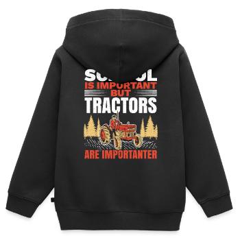Schule ist wichtig, aber Traktoren sind noch wicht - Kinder Premium Organic Zip Hoodie - Schwarz - Hinten - AI Model Kid Male (0cm)