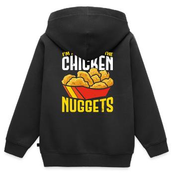 Ich bin nur hier für die Chicken Nuggets Nug Nuggi - Kinder Premium Organic Zip Hoodie - Schwarz - Hinten - AI Model Kid Male (0cm)