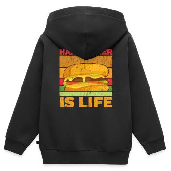 Hamburger ist Leben Burger-Esser Lebensmittel-Lieb - Kinder Premium Organic Zip Hoodie - Schwarz - Hinten - AI Model Kid Male (0cm)