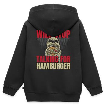 Wird aufhören zu reden für Hamburger Burger Eater - Kinder Premium Organic Zip Hoodie - Schwarz - Hinten - AI Model Kid Male (0cm)