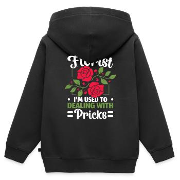 Ich bin Florist, ich bin gewohnt, mit Stichen umzu - Kinder Premium Organic Zip Hoodie - Schwarz - Hinten - AI Model Kid Male (0cm)