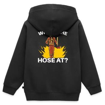 Wo der Schlauch bei der Brandbekämpfung Feuerwehrm - Kinder Premium Organic Zip Hoodie - Schwarz - Hinten - AI Model Kid Male (0cm)