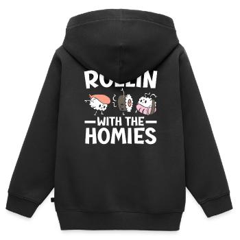 Rollin' With The Homies Food Lover Sushi japonais - Sweat Premium à capuche zippé enfant bio - noir - Dos - AI Model Kid Male (0cm)