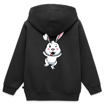 Lapin Blanc Emoticon Lapin - Sweat Premium à capuche zippé enfant bio - noir - Dos - AI Model Kid Male (0cm)