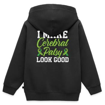 Ich mache Zerebralparese sieht gut aus Krankheit Störung - Kinder Premium Organic Zip Hoodie - Schwarz - Hinten - AI Model Kid Male (0cm)