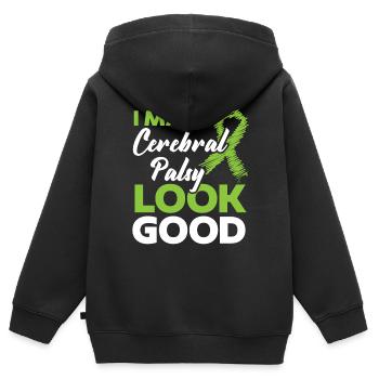 Ich mache Zerebralparese sieht gut aus Krankheit Störung - Kinder Premium Organic Zip Hoodie - Schwarz - Hinten - AI Model Kid Male (0cm)