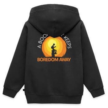 Un livre par jour éloigne l’ennui de la lecture par le rat de bibliothèque - Sweat Premium à capuche zippé enfant bio - noir - Dos - AI Model Kid Male (0cm)