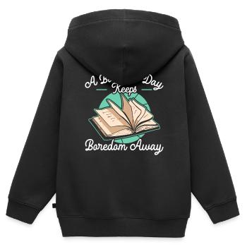 Un livre par jour éloigne l’ennui de la lecture par le rat de bibliothèque - Sweat Premium à capuche zippé enfant bio - noir - Dos - AI Model Kid Male (0cm)