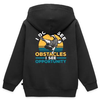 Je ne vois pas d’obstacles, je vois l’opportunité - Sweat Premium à capuche zippé enfant bio - noir - Dos - AI Model Kid Male (0cm)