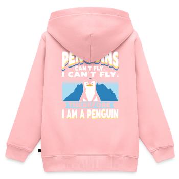 Les pingouins ne peuvent pas voler Drôle de pingouin - Sweat Premium à capuche zippé enfant bio - rose - Dos - AI Model Kid Female (0cm)