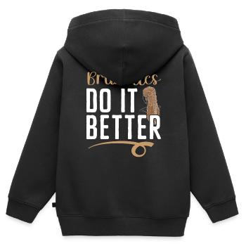 Brünetten machen es besser braune Haare Mode blond - Kinder Premium Organic Zip Hoodie - Schwarz - Hinten - AI Model Kid Male (0cm)
