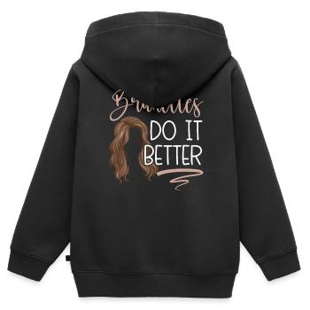 Brünetten machen es besser braune Haare Mode blond - Kinder Premium Organic Zip Hoodie - Schwarz - Hinten - AI Model Kid Male (0cm)