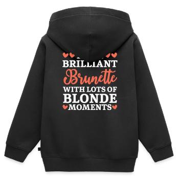 Je suis une brune brillante cheveux bruns cheveux blonds - Sweat Premium à capuche zippé enfant bio - noir - Dos - AI Model Kid Male (0cm)