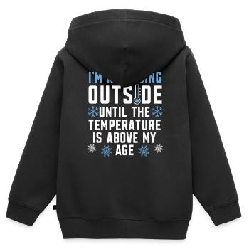 Ich gehe nicht außerhalb des Winterschneeklimas - Kinder Premium Organic Zip Hoodie - Schwarz - Hinten - AI Model Kid Male (0cm)
