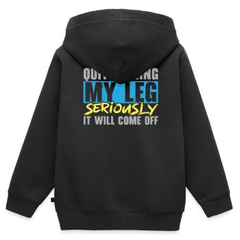 Hör auf, an meinem Bein zu ziehen, es wird abfalle - Kinder Premium Organic Zip Hoodie - Schwarz - Hinten - AI Model Kid Male (0cm)