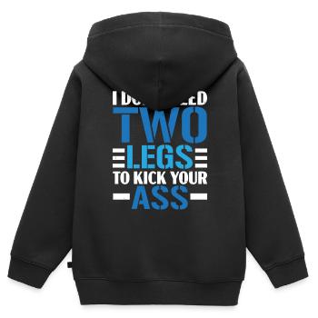 Ich brauche keine zwei Beine, um dir in den Arsch - Kinder Premium Organic Zip Hoodie - Schwarz - Hinten - AI Model Kid Male (0cm)