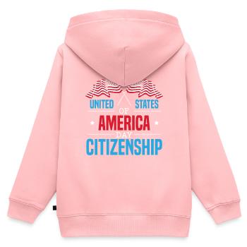 Journée des États-Unis d’Amérique Citoyenneté Drapeau des États-Unis - Sweat Premium à capuche zippé enfant bio - rose - Dos - AI Model Kid Female (0cm)