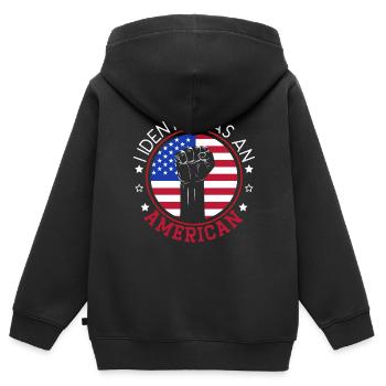 Ich identifiziere mich als ein amerikanischer USA-Verfassungstag - Kinder Premium Organic Zip Hoodie - Schwarz - Hinten - AI Model Kid Male (0cm)