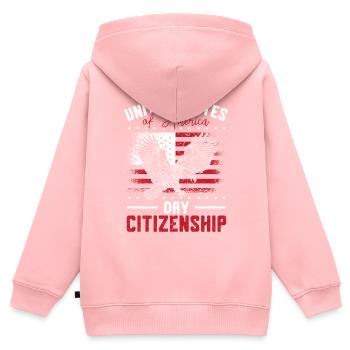 Journée des États-Unis d’Amérique Citoyenneté Drapeau des États-Unis - Sweat Premium à capuche zippé enfant bio - rose - Dos - AI Model Kid Female (0cm)