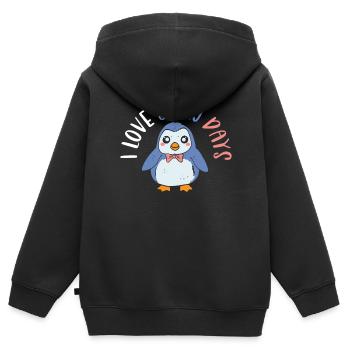 J’aime les jours de neige Froid glacé Pingouin d’hiver enneigé - Sweat Premium à capuche zippé enfant bio - noir - Dos - AI Model Kid Male (0cm)